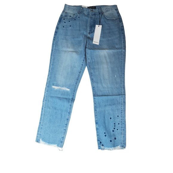 Neon Blonde Siren Hi Rise Tapered Leg Mum Fit Distressed Hem Women's Size 29